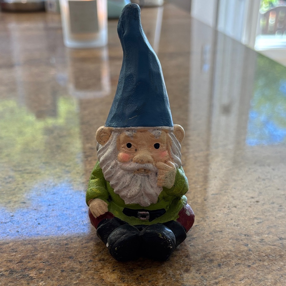 Charming Blue Hat Small Garden Gnome Figurine